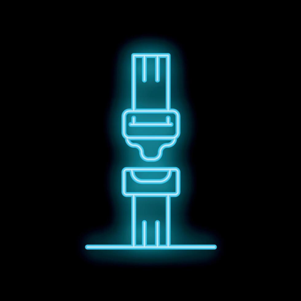Blue neon icon of a safety belt is glowing on a black background vector