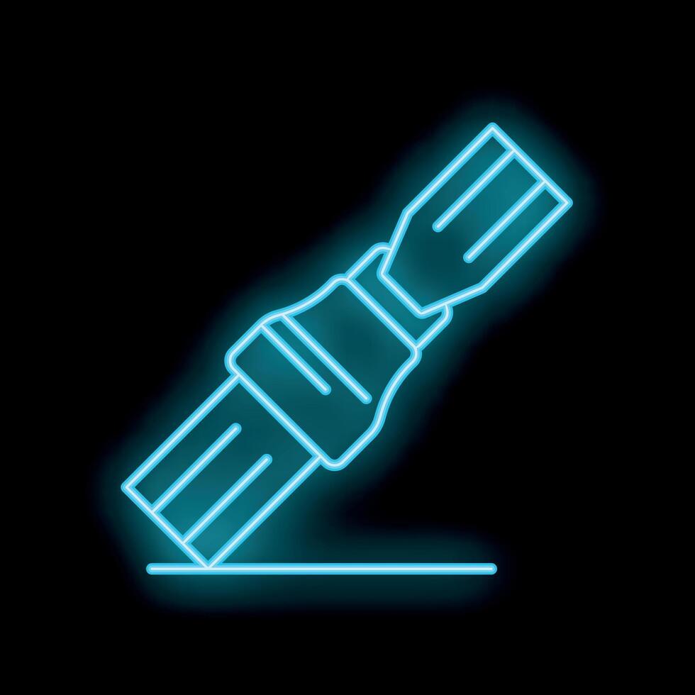 Glowing neon line car seat belt icon isolated on black background vector