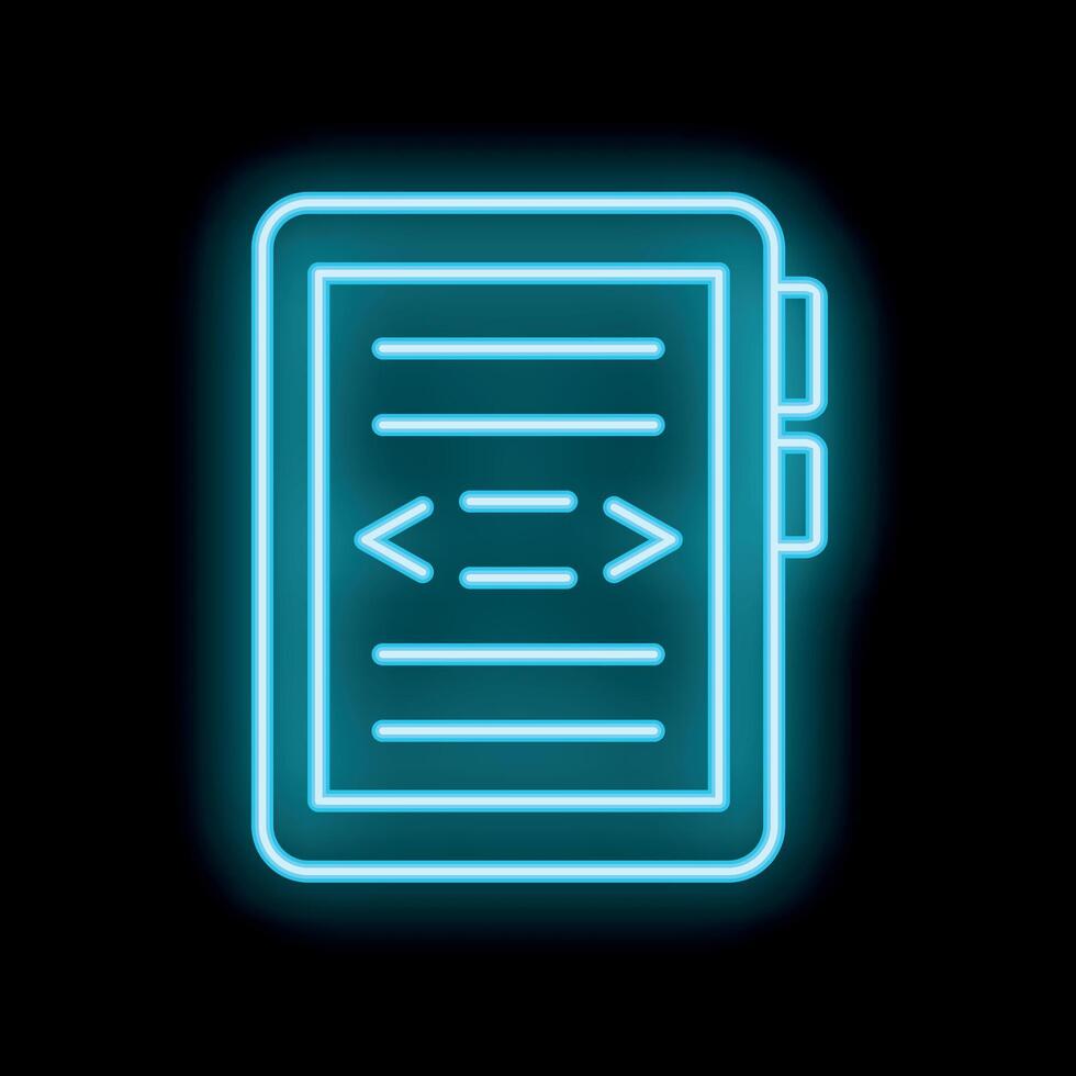 Neon icon of ebook reader showing formatting options vector