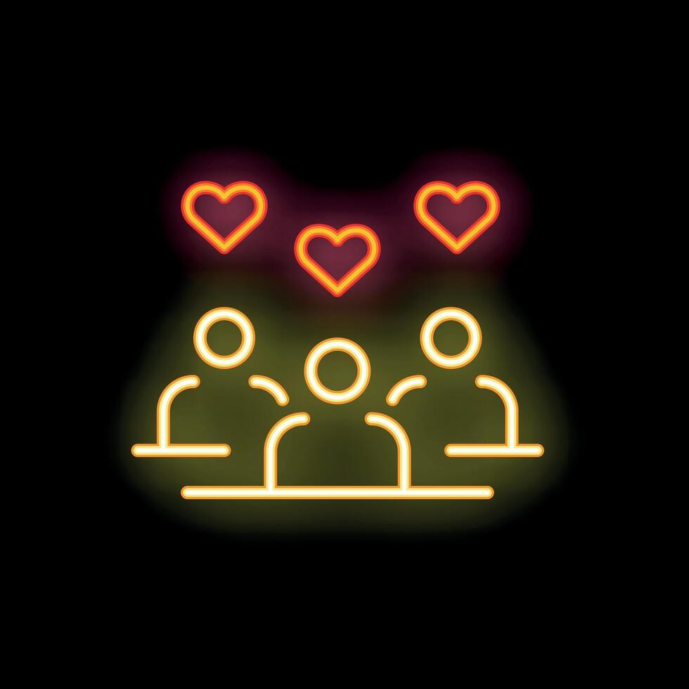 Neon icon of people sharing love and support vector