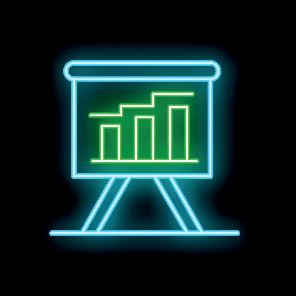 Glowing neon sign depicting a flip chart showing growing statistics vector