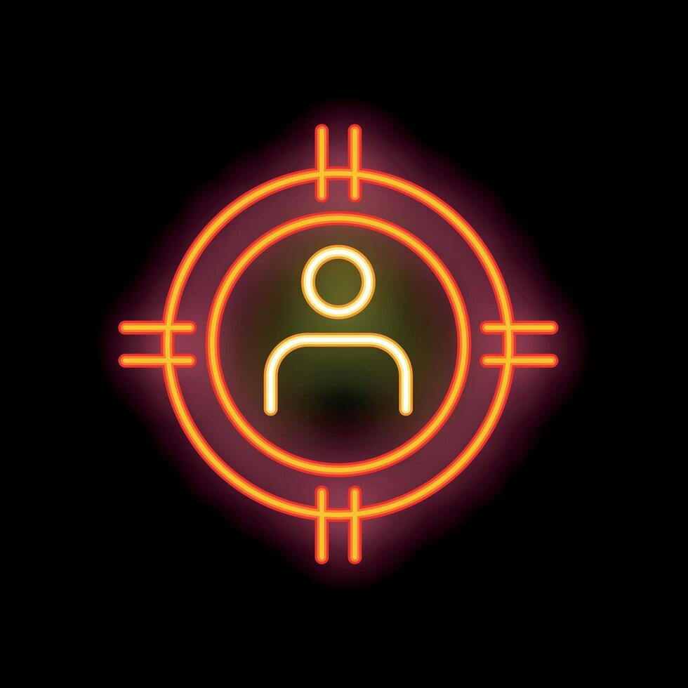 Neon icon of person in crosshair representing targeting customers vector