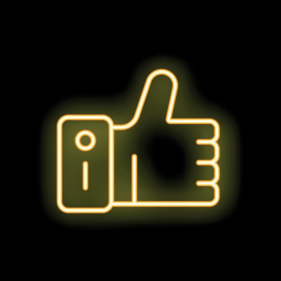 Neon thumbs up sign showing approval on black background vector