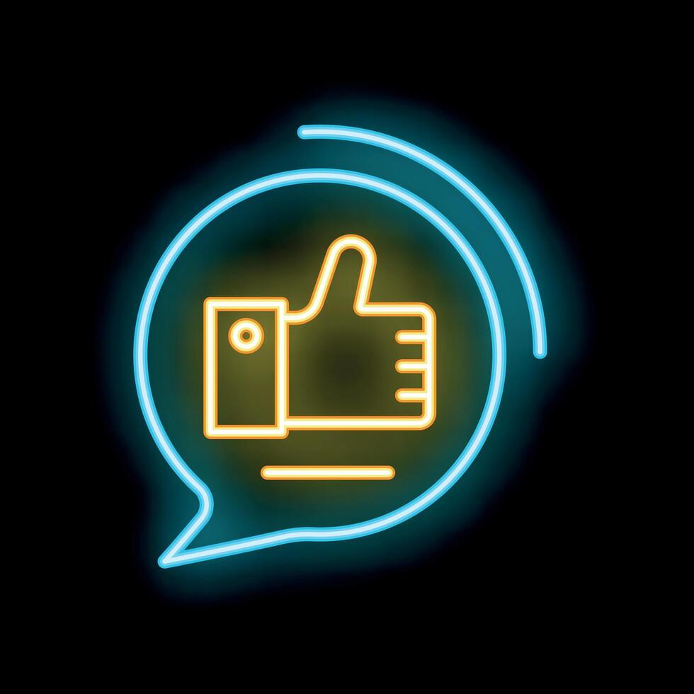 Neon thumb up sign in speech bubble on dark background vector