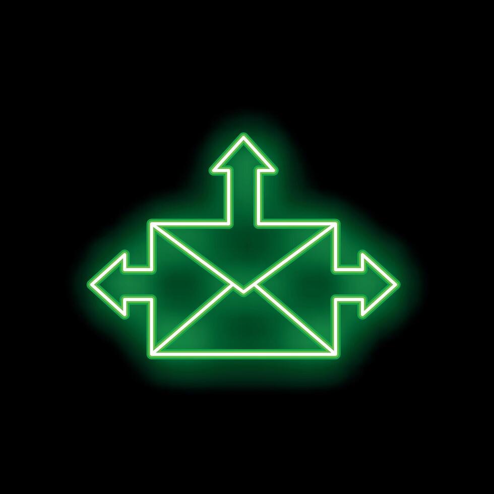 Green neon mail envelope sending and receiving concept icon vector