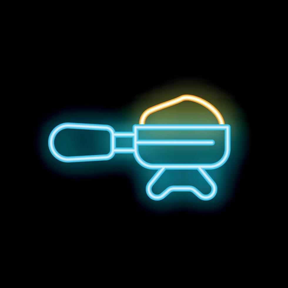 Neon sign of portafilter holding ground coffee beans for espresso beverage vector