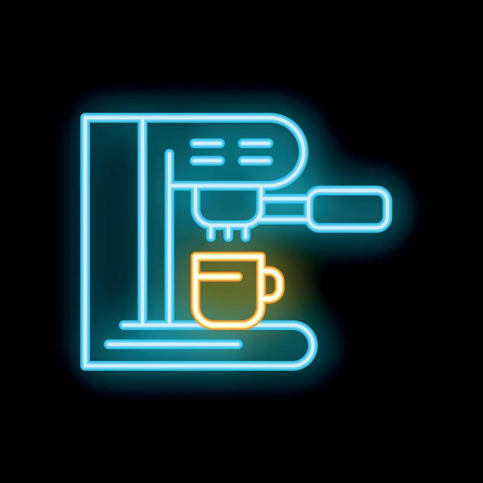 Glowing neon sign of coffee machine making fresh coffee in cup vector