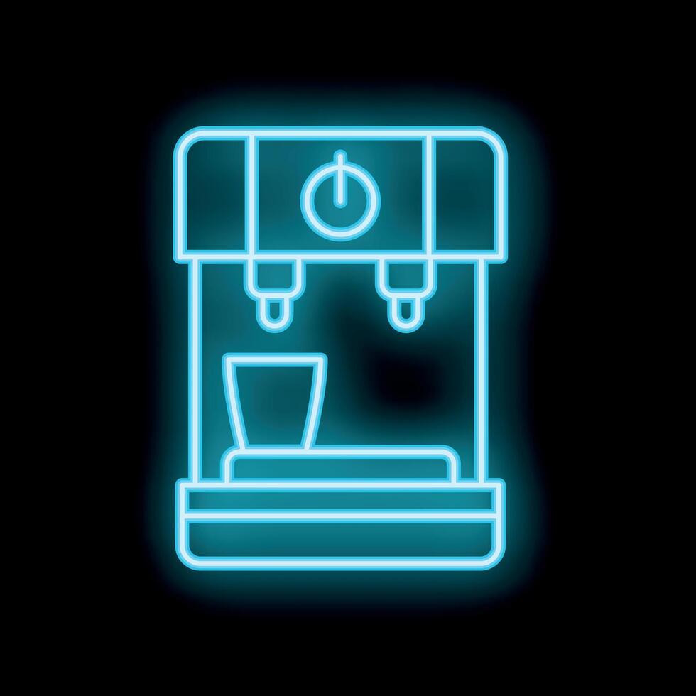 Blue neon sign of coffee machine making espresso beverage vector