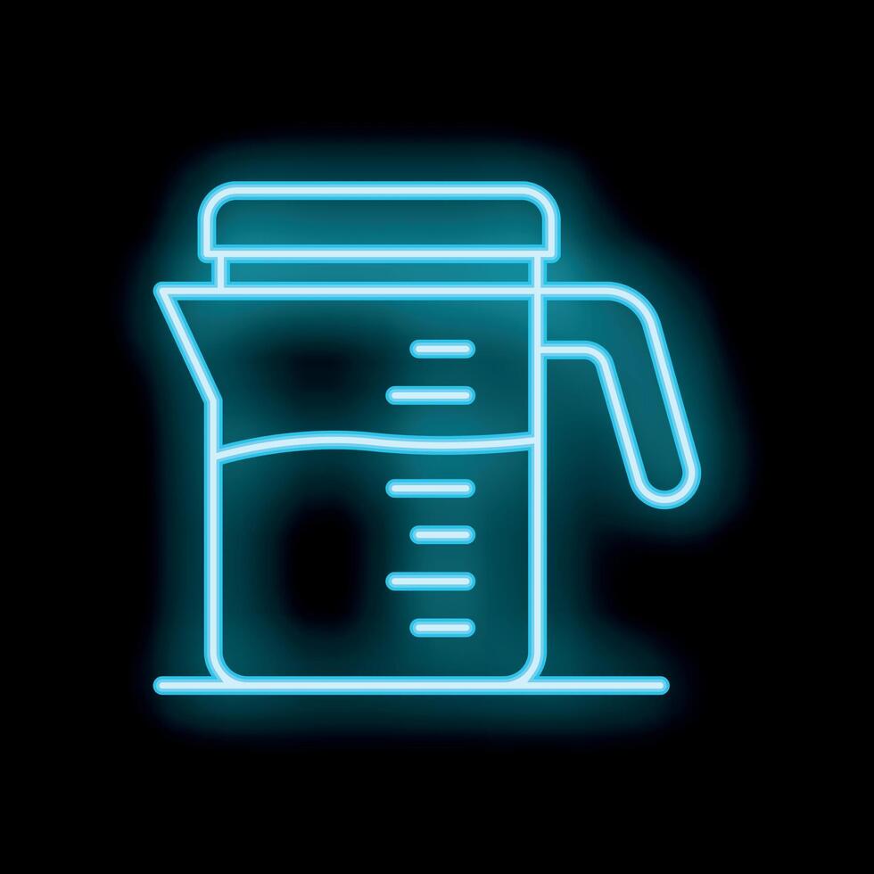 Neon icon of measuring cup with handle and liquid inside vector