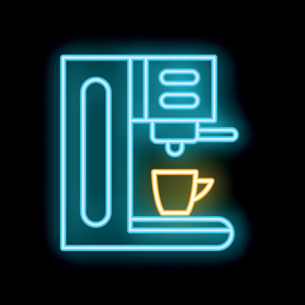 Glowing neon icon of a coffee machine making coffee into a cup vector