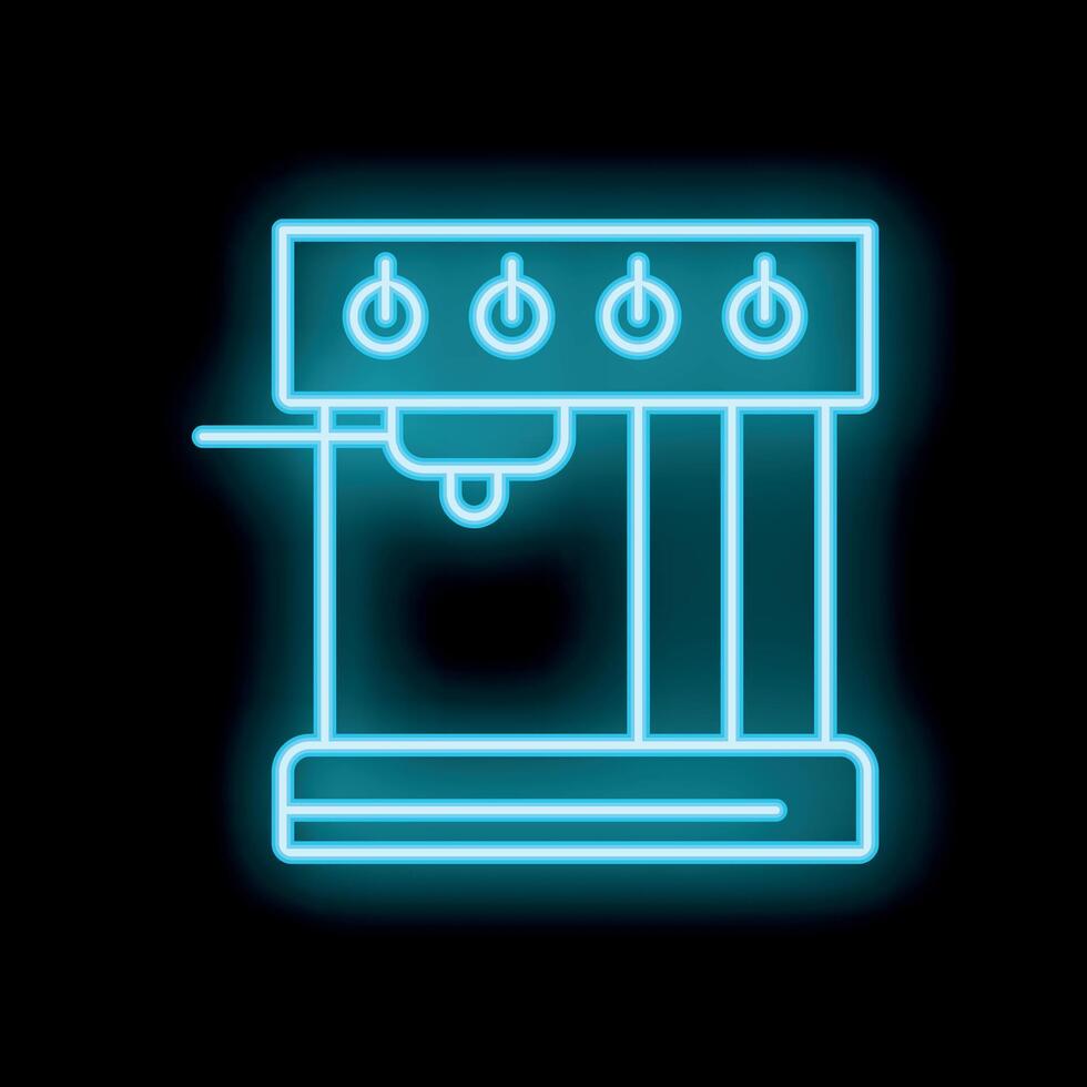 Neon icon of professional espresso coffee machine glowing on black background vector