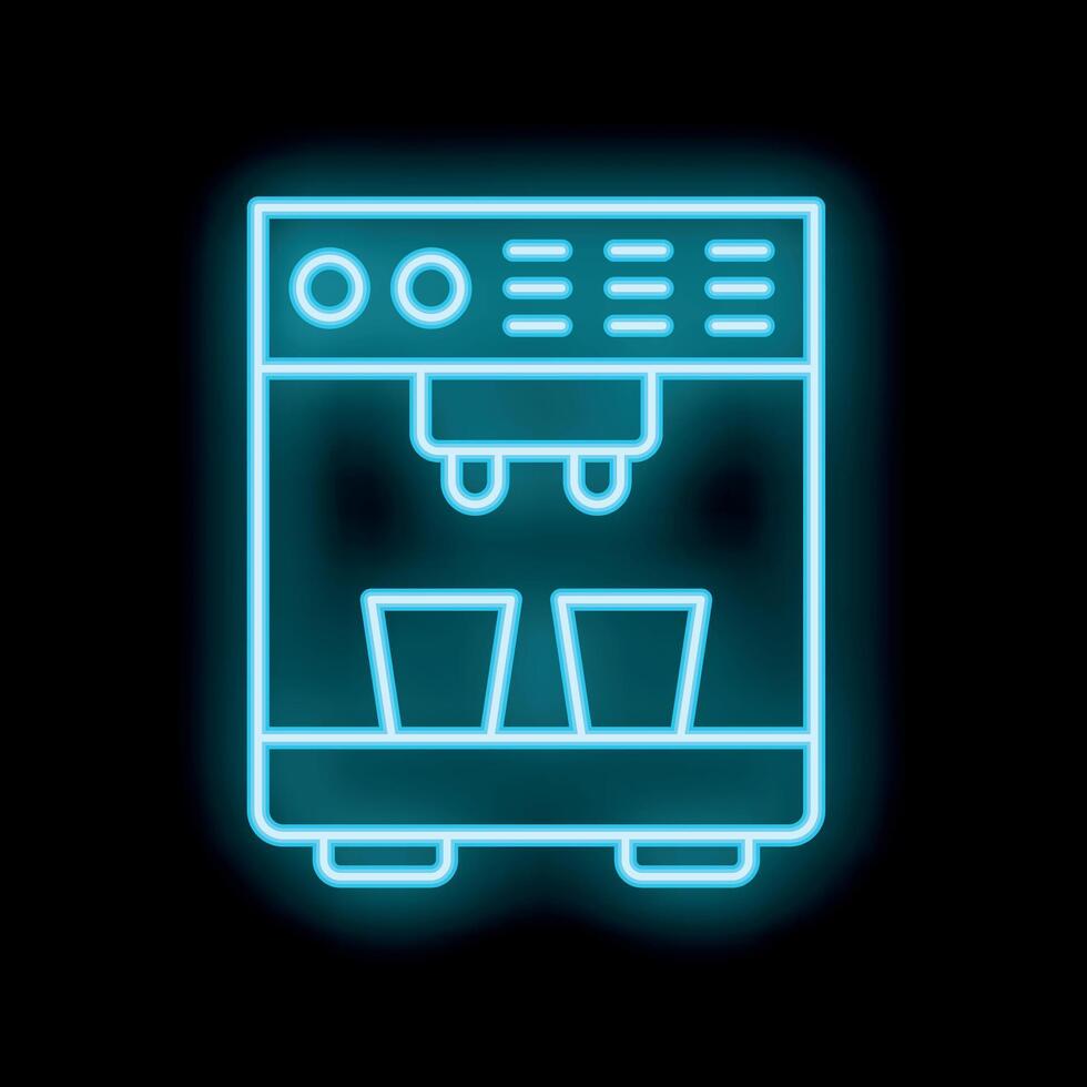 Blue glowing neon line coffee machine icon isolated on black background vector