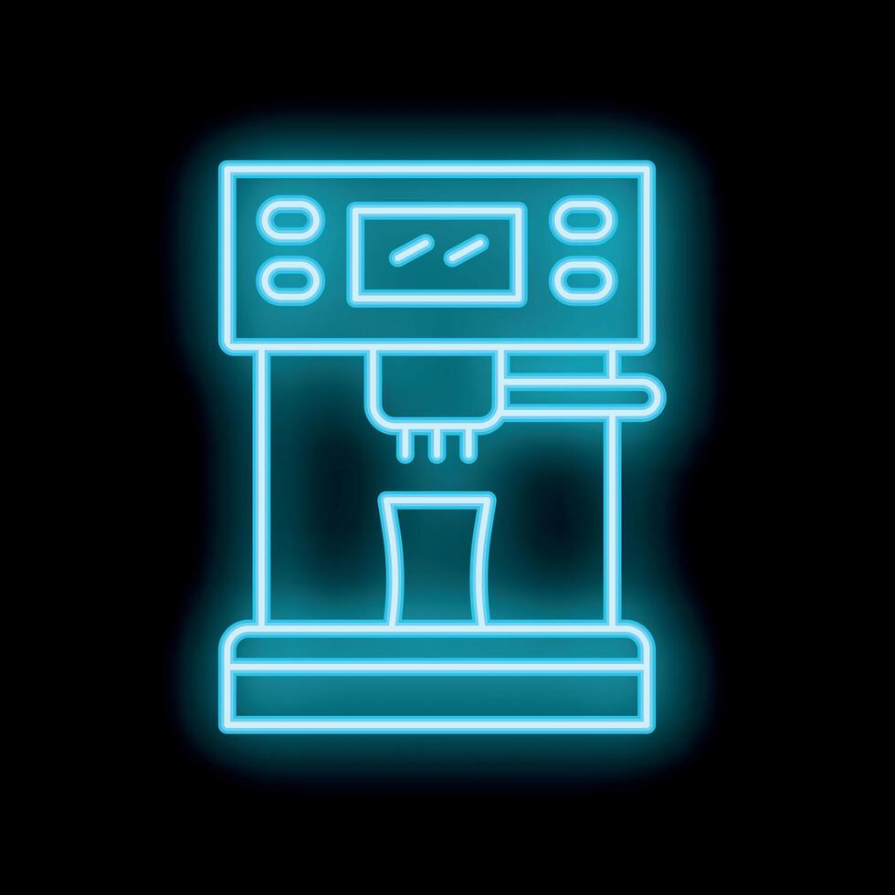 Neon icon of professional espresso coffee machine making cup of coffee vector