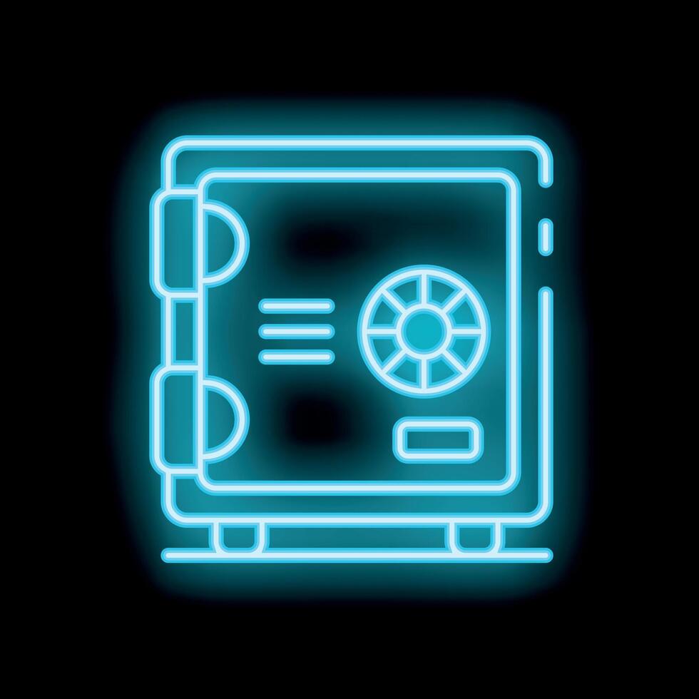 Neon blue safe providing secure storage for valuables vector