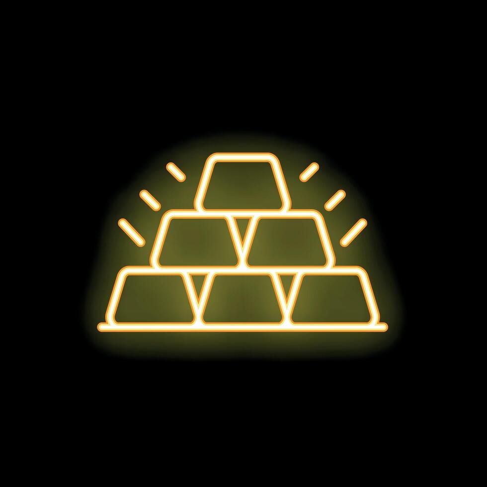Shining neon gold bars stack glowing on black background vector