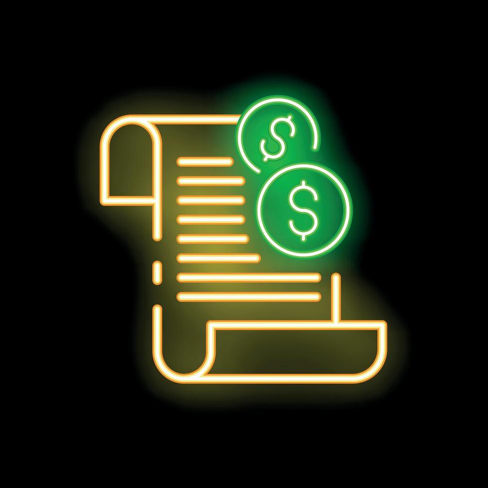 Neon sign representing financial statement with dollar coins vector