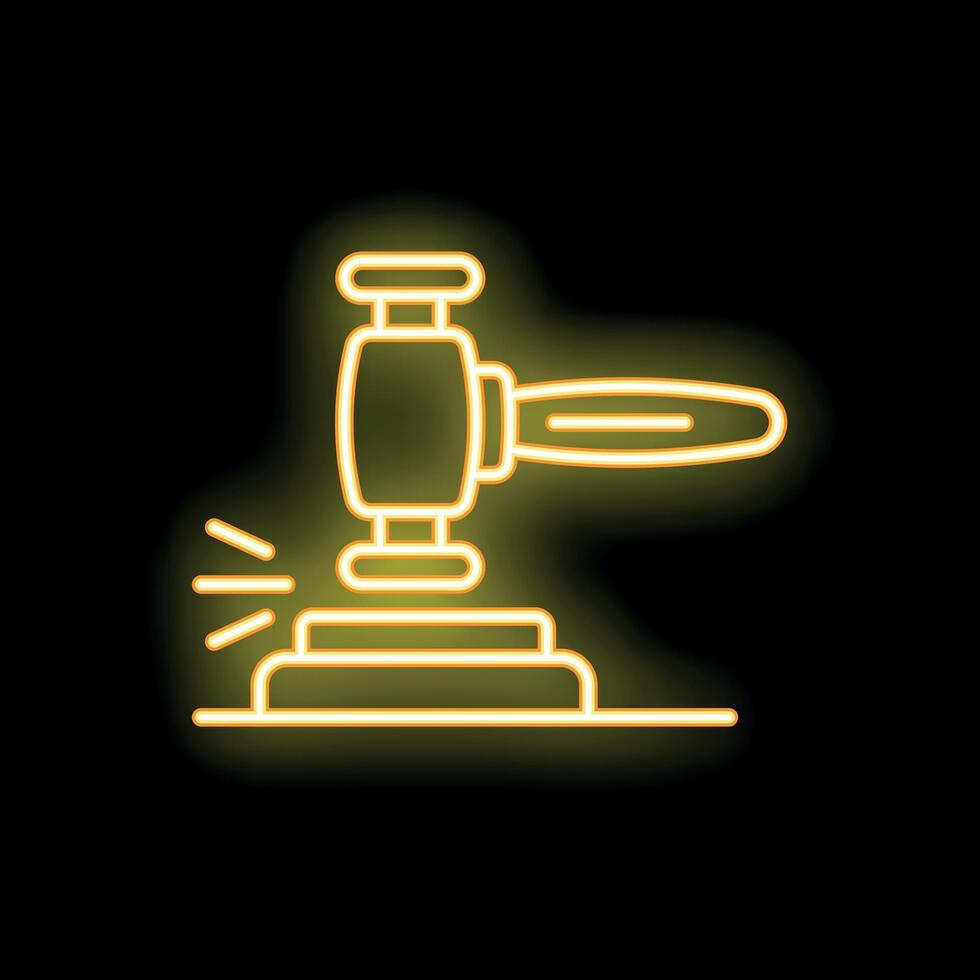 Neon gavel striking sound block icon on black background vector