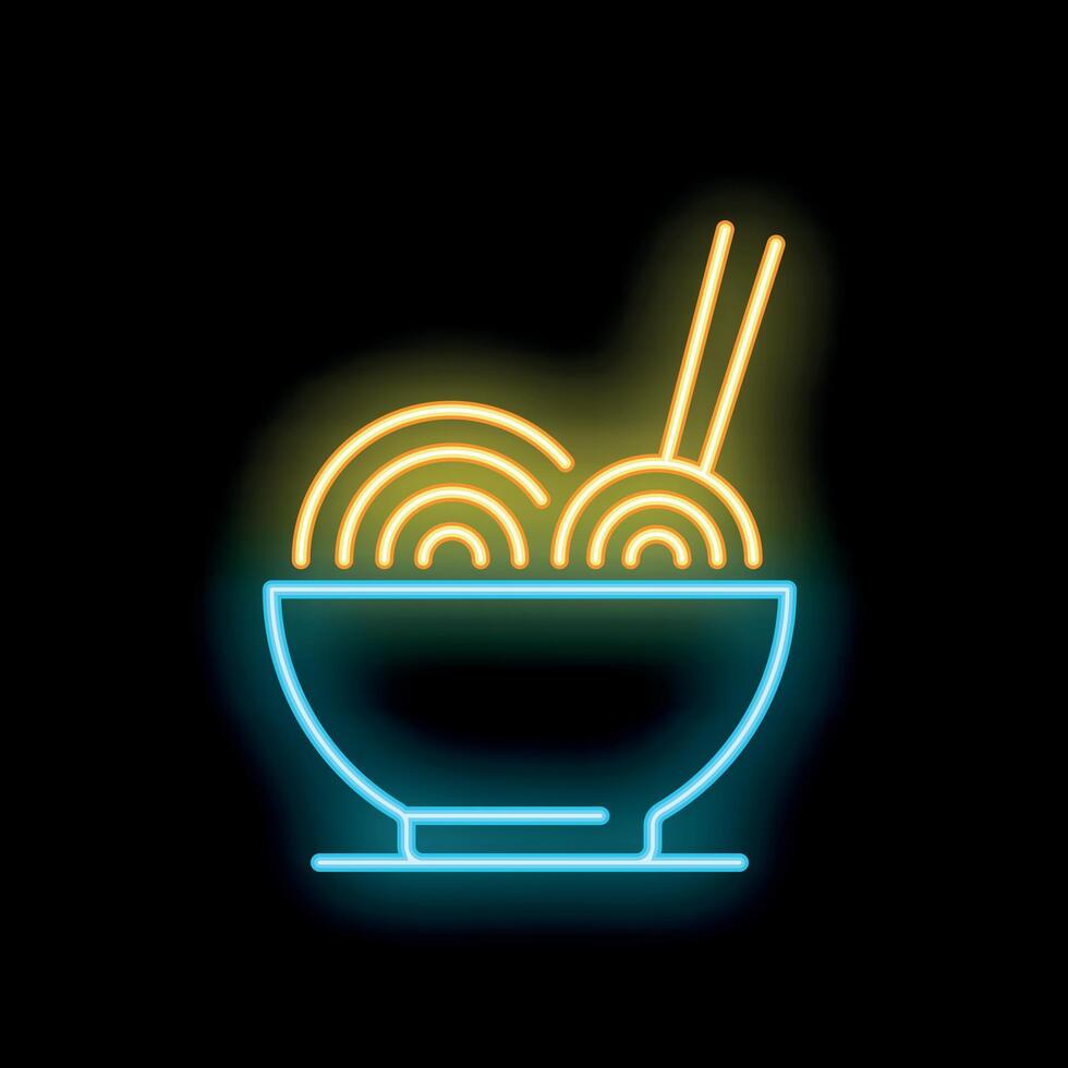 Neon sign representing asian food with noodles and chopsticks vector