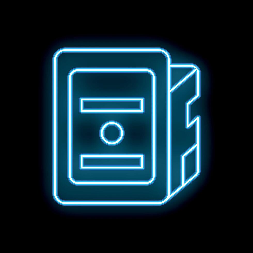 Bright blue neon outline of a computer server is glowing on a black background vector