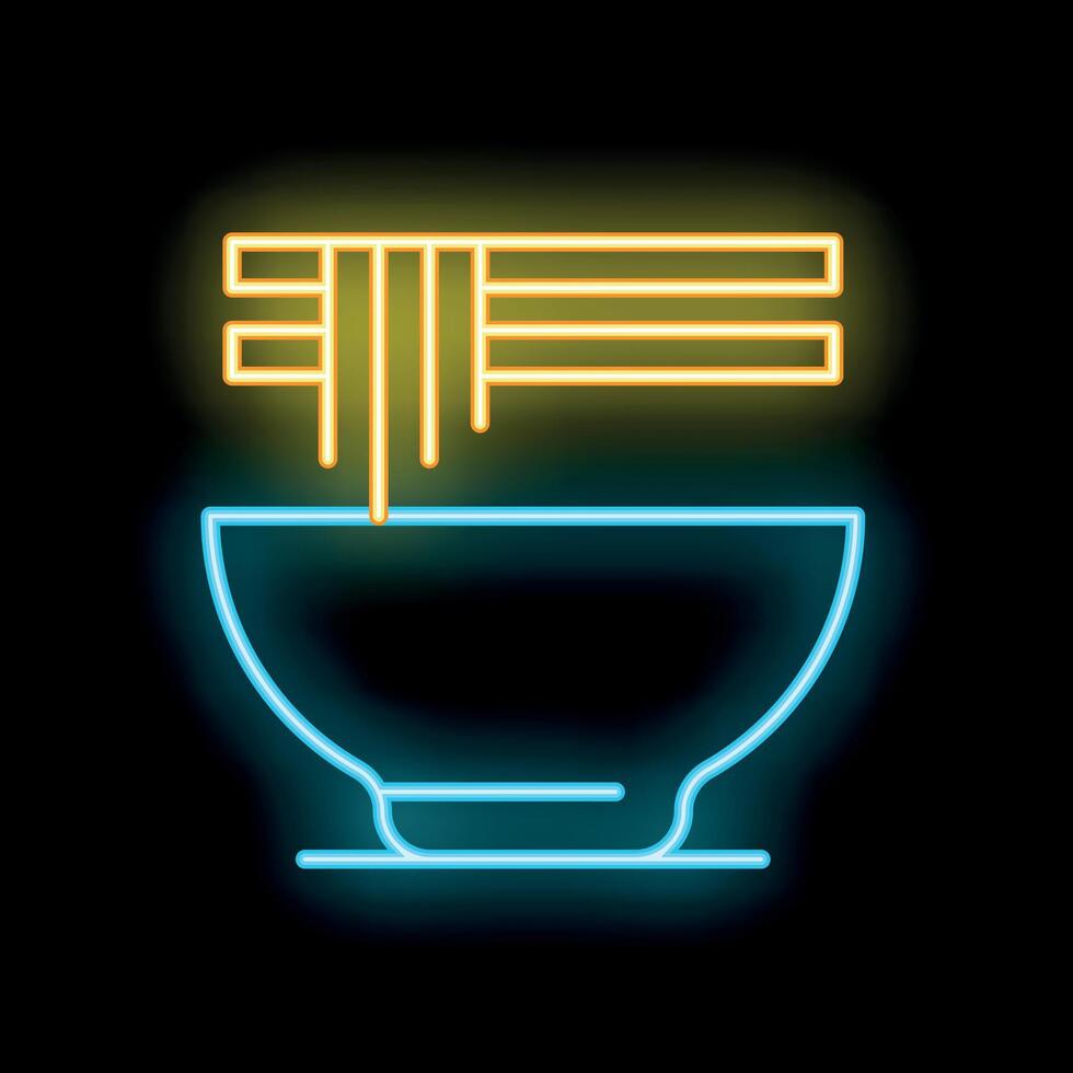 Neon sign of chopsticks picking up noodles from bowl vector