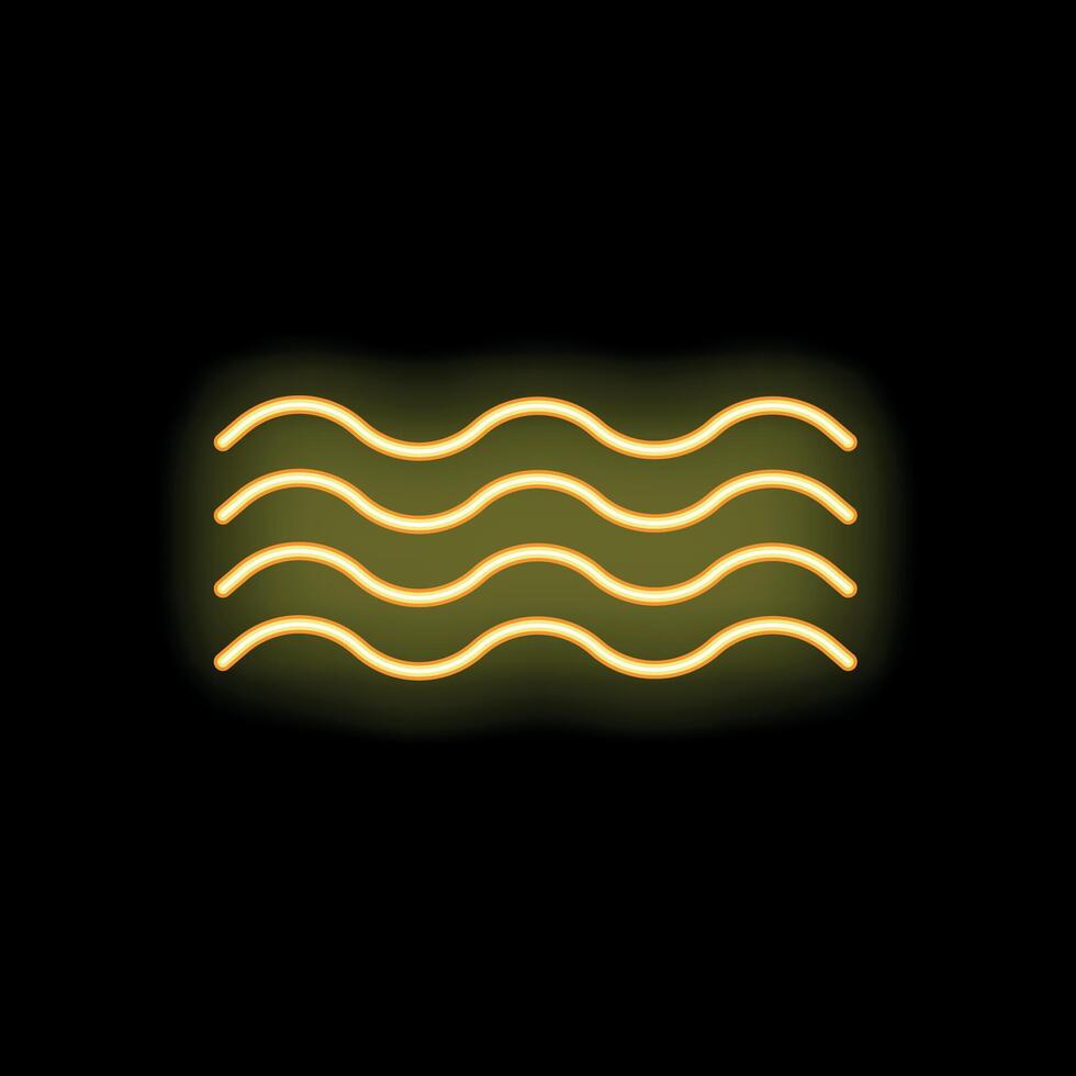 Yellow neon sign showing three wavy lines on black background vector