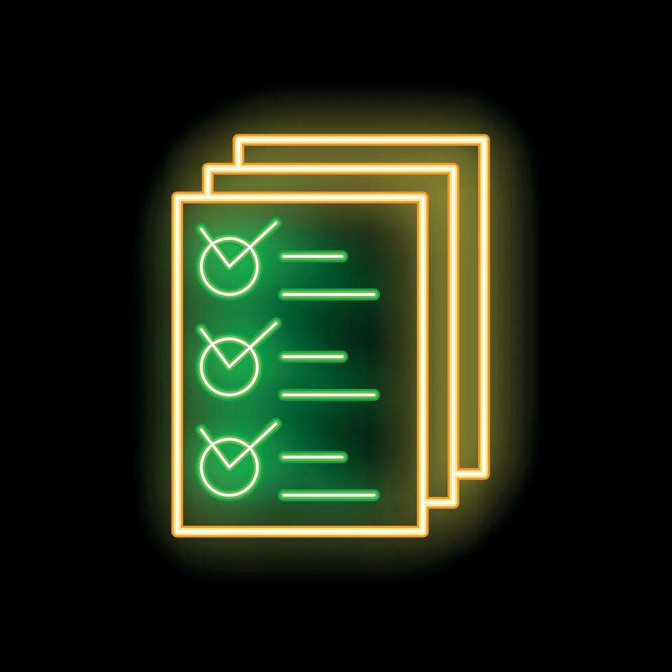 Neon glowing checklist icon showing tasks completed vector
