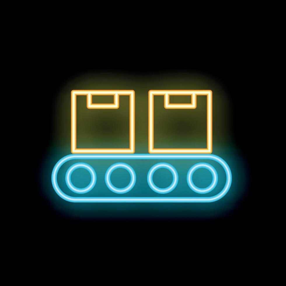 Neon icon of boxes moving on conveyor belt vector