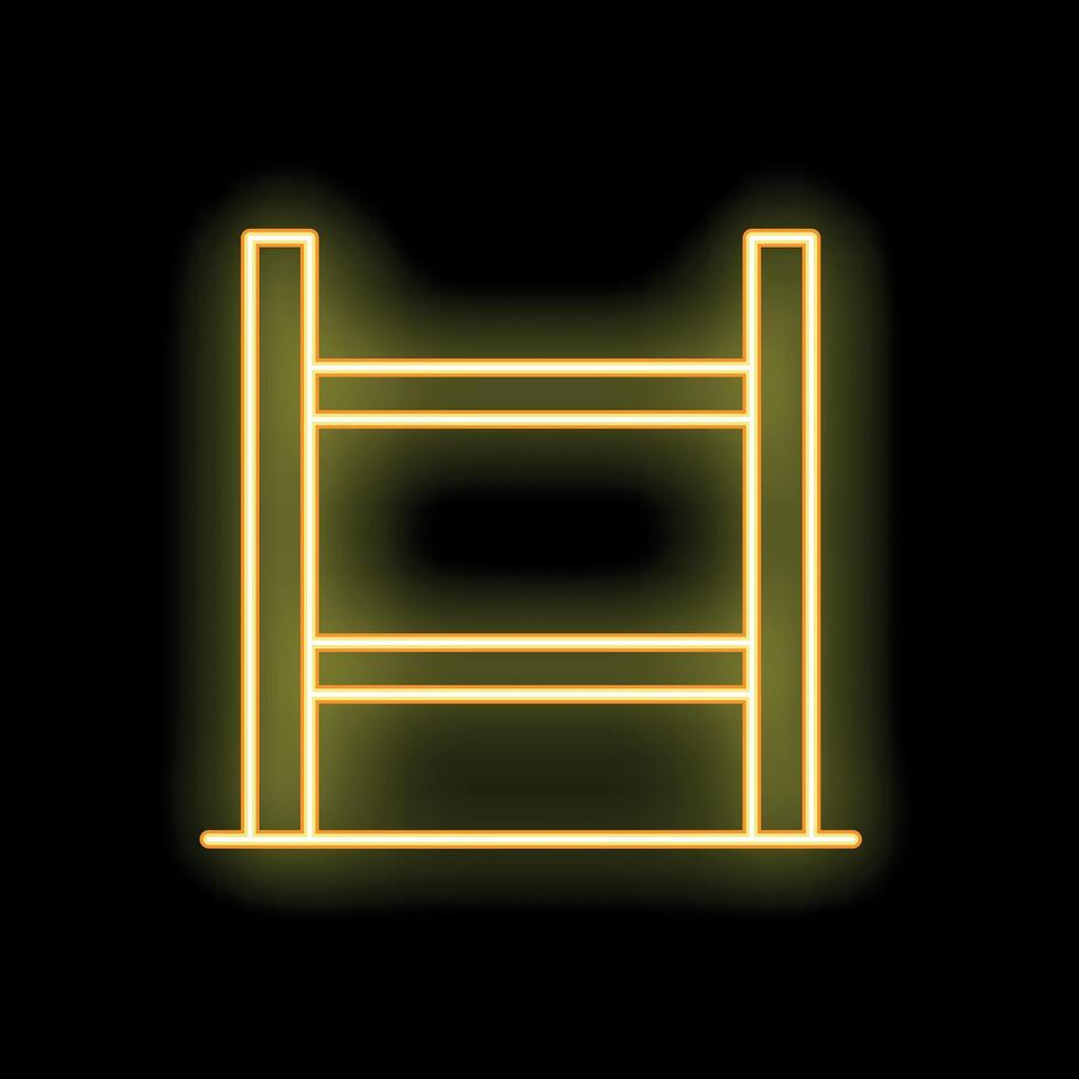 Yellow neon sign of empty storage shelves on black background vector