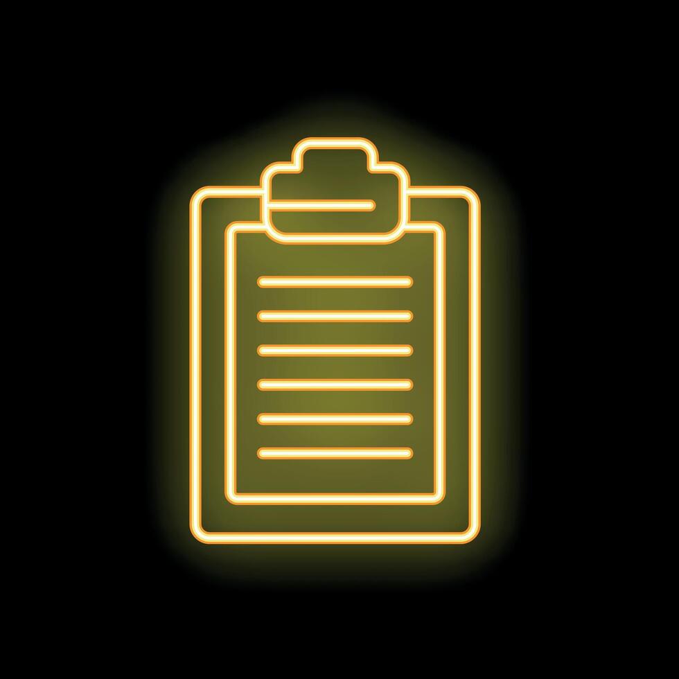 Neon yellow clipboard glowing on black background vector