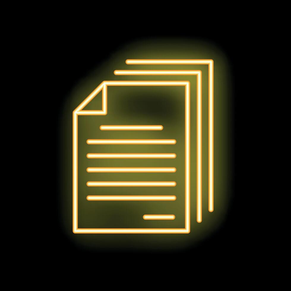 Yellow neon sign representing documents on black background vector