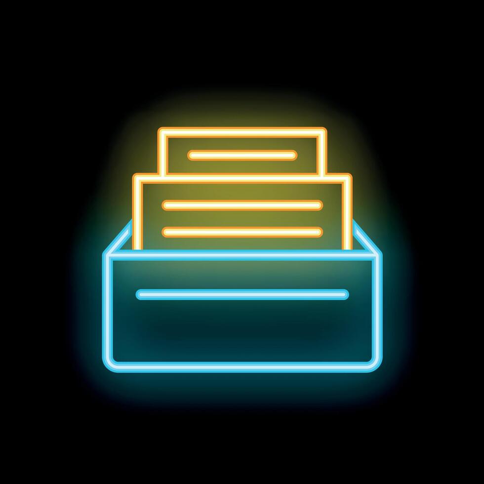 Neon icon of archive with documents, files, or paperwork vector