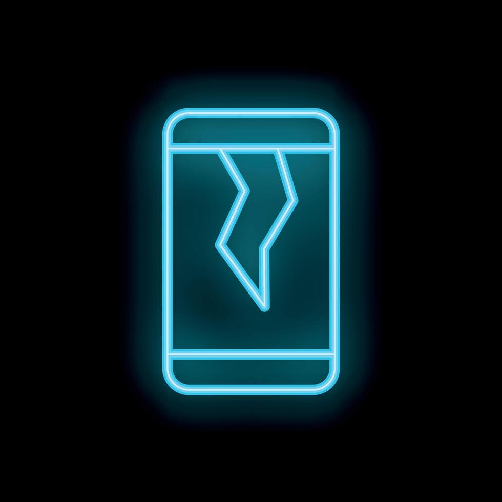 Neon icon of smartphone showing broken screen displaying concept of device damage vector