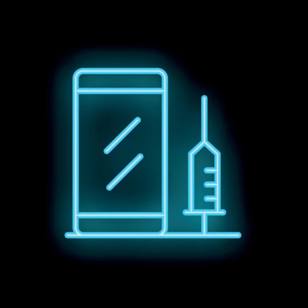 Neon style icon of a syringe injecting a smartphone vector