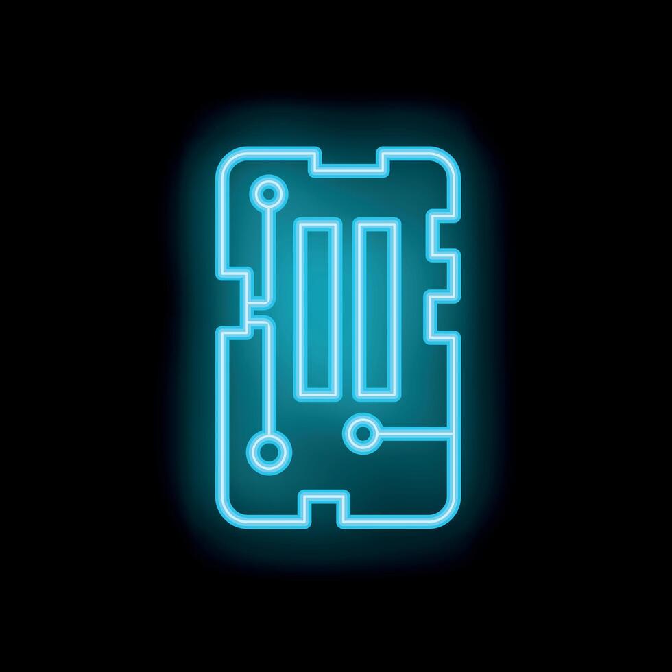 Blue neon circuit board glowing on black background vector