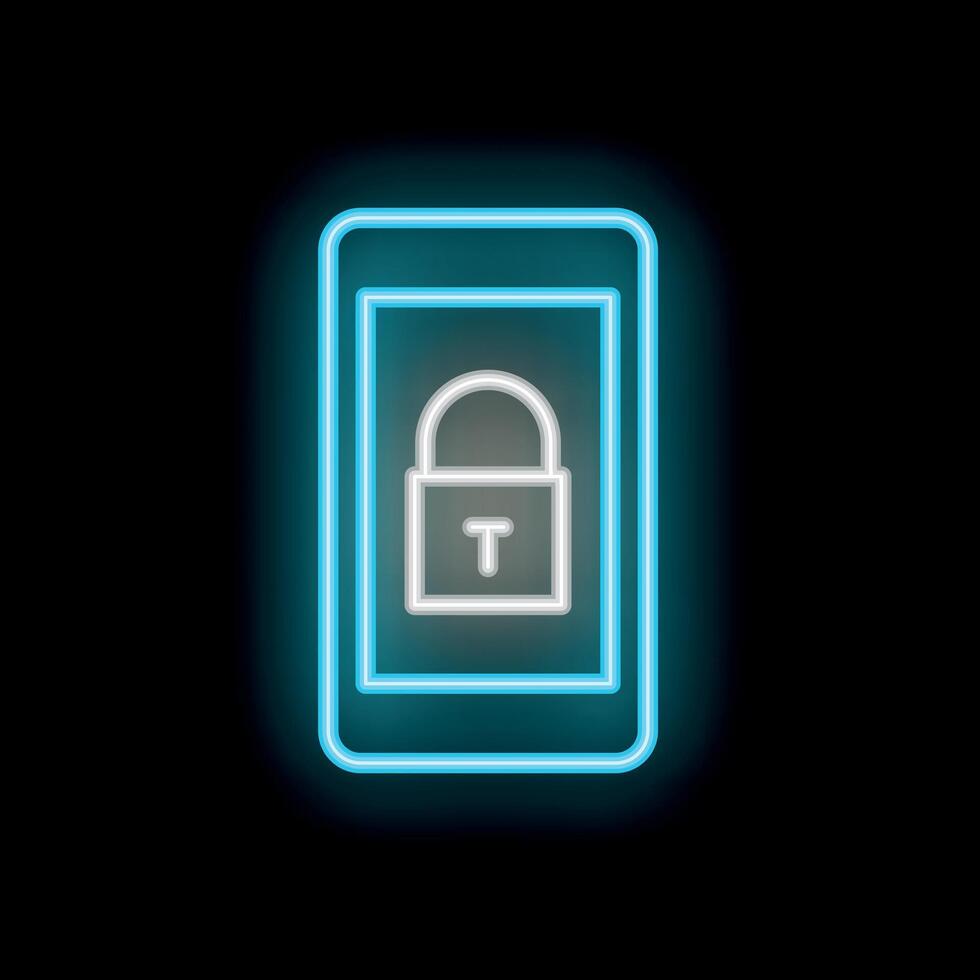 Neon smartphone displaying security padlock icon vector