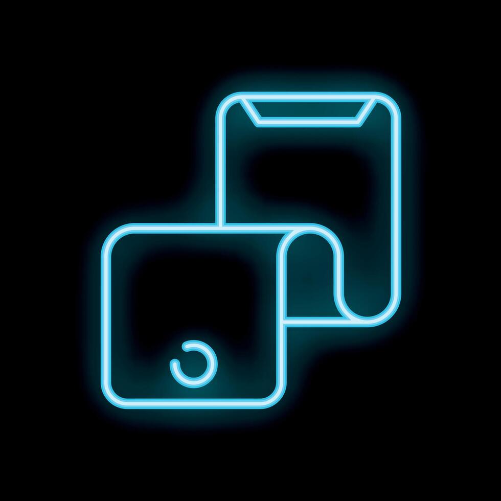 Neon icon of two smartphones with overlapping screens showing synchronization process vector