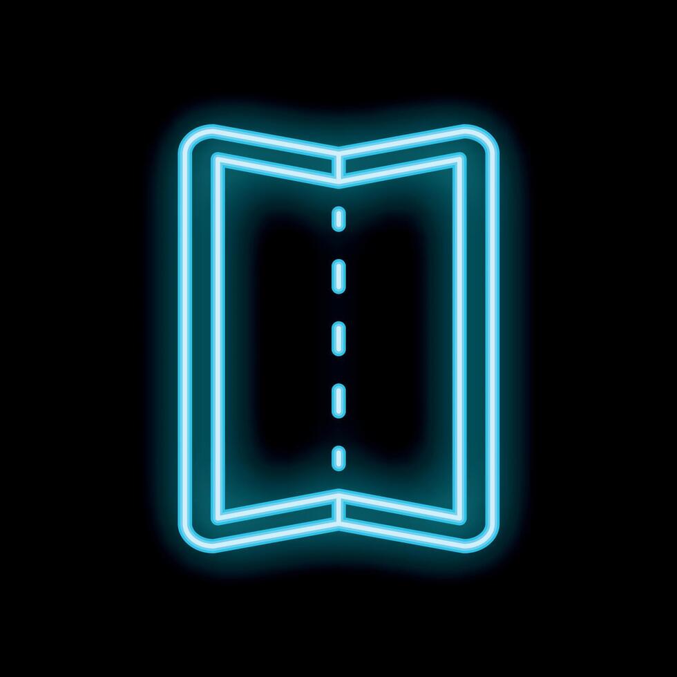 Neon blue folded map icon glowing on dark background vector