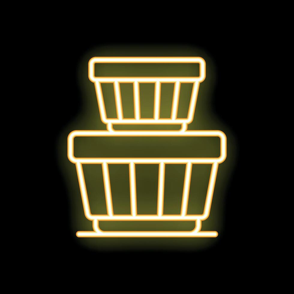 Neon yellow basket stacked over another basket icon on black background vector