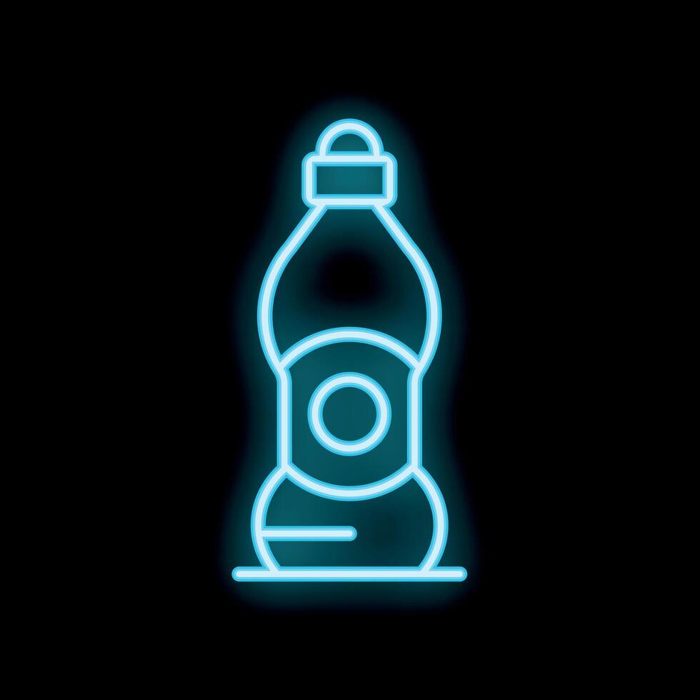 Blue neon sign showing a plastic bottle on a black background vector