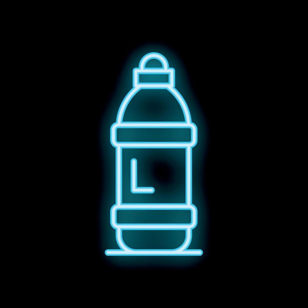 Blue neon icon of water bottle glowing on black background vector