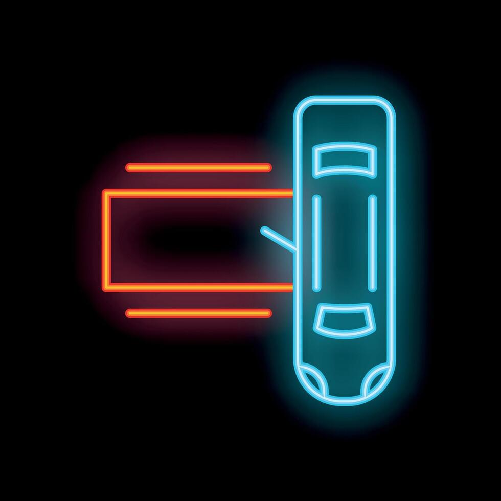 Neon sign of car leaving parking lot at night with copy space vector