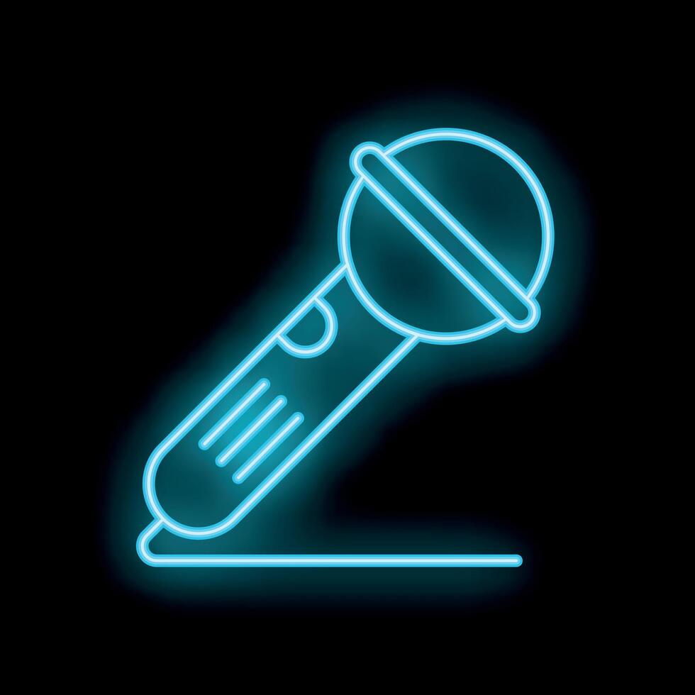 Neon microphone icon glowing on dark background vector