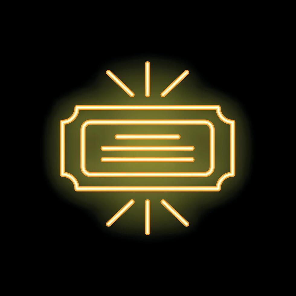 Neon yellow ticket glowing on black background vector