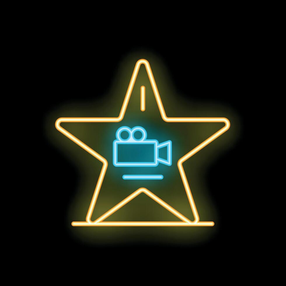 Neon star with camera sign on black background vector