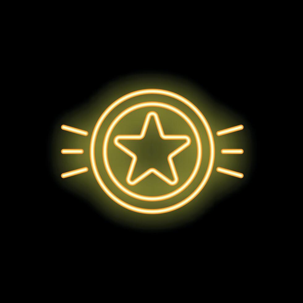 Neon sign showing a glowing star in a circle on black background vector