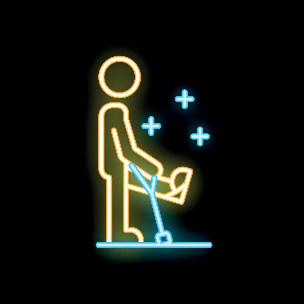 Man walking with crutches neon sign on black background vector
