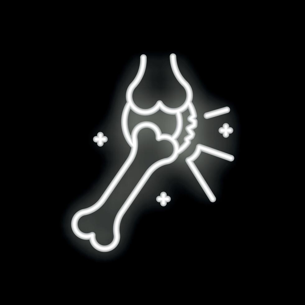Neon style icon of broken bone sticking out of skin vector