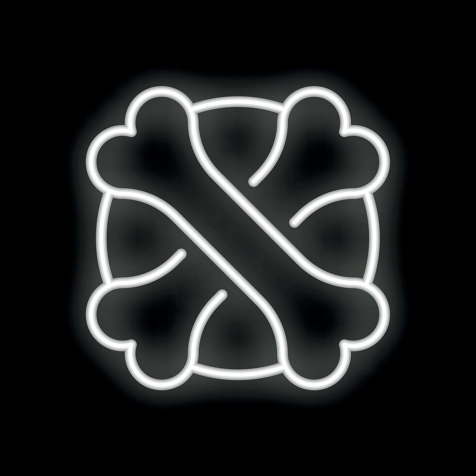 White neon sign of crossed bones on black background vector