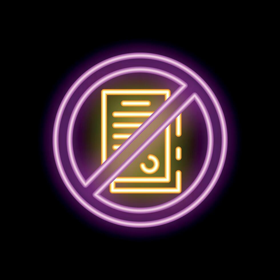 Neon sign showing mobile phone with document under prohibition sign vector