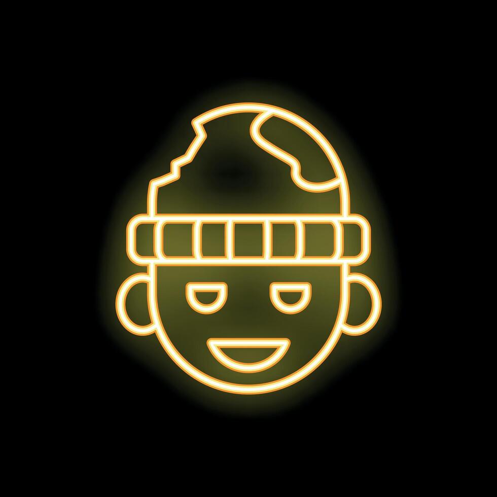 Neon sign showing a smiling face with a winter hat vector